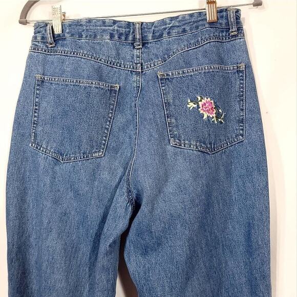 Original Threads Embroidered DenimBlue Jeans Size 9 / 10 Tie Waist Pink Flower  - Picture 3 of 7